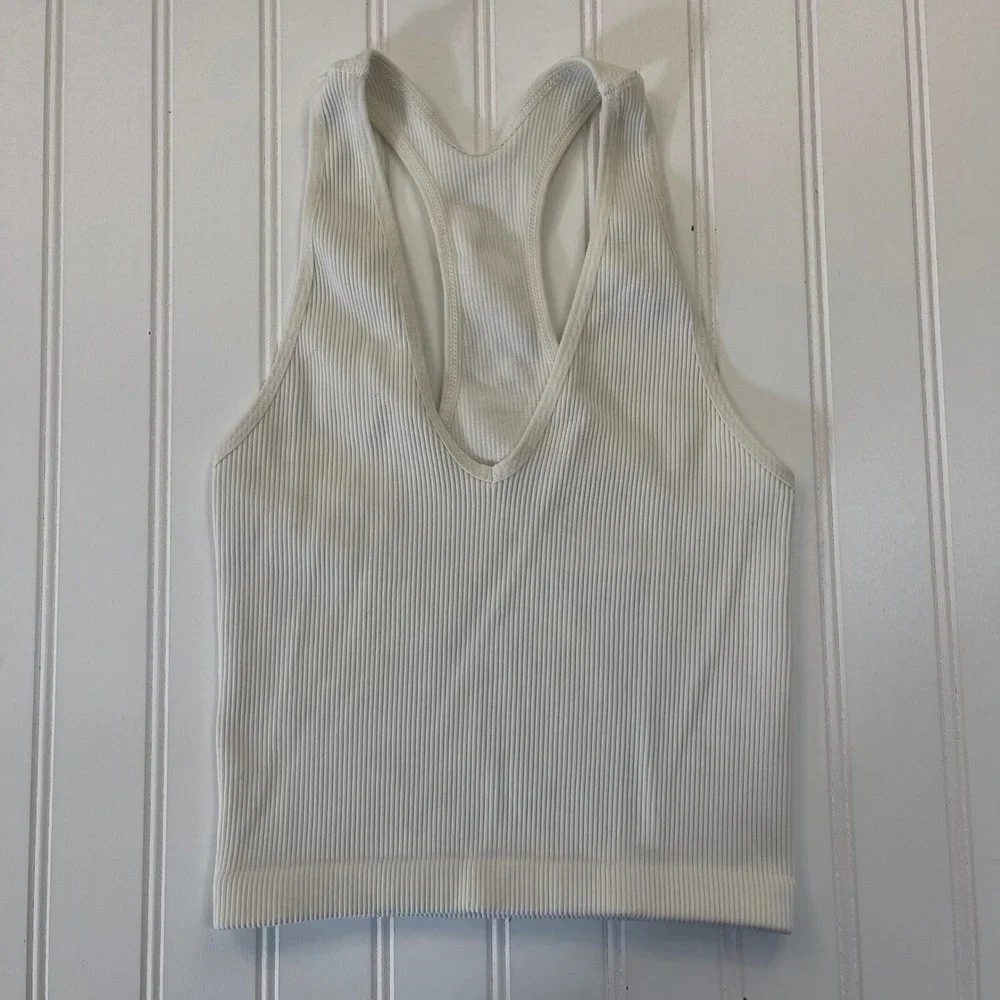 Free People FP Movement Free Throw Crop Top Tank White Ribbed V-Neck Small